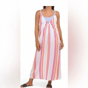 Trina Turk Stripe Plunge Halter Cover Up Multicolor Size L NWT